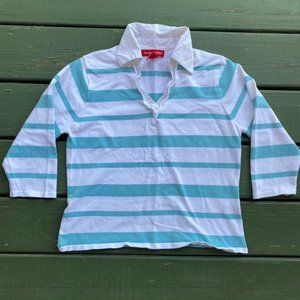Vintage Blue and White Striped Polo Size Women's Large